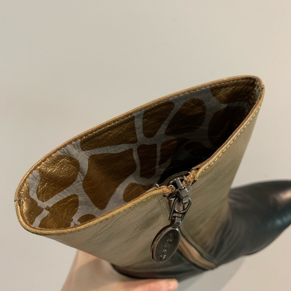 Y2K Leather Heeled Mid Calf Two colour Tone Boots, rounded toe - Picture 6 of 16